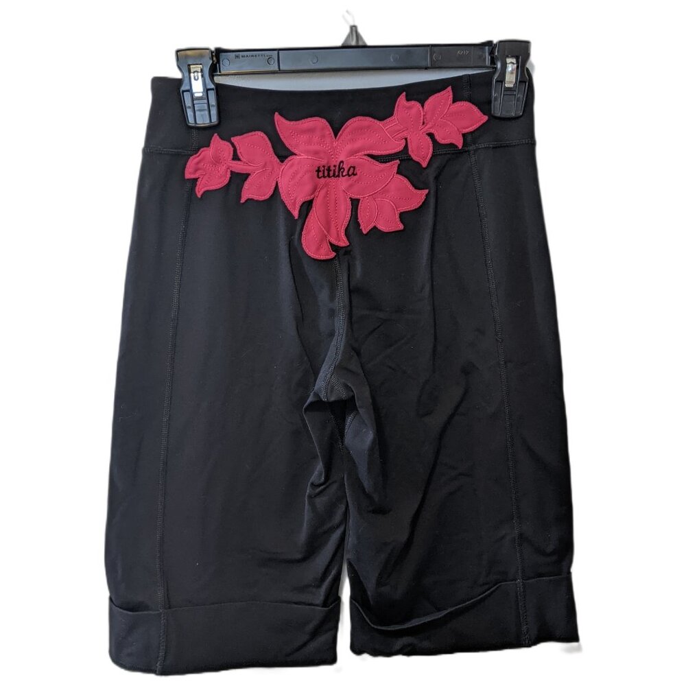 Titika Active Couture Bike Shorts High Rise Black Embroidered Yoga Sz 2